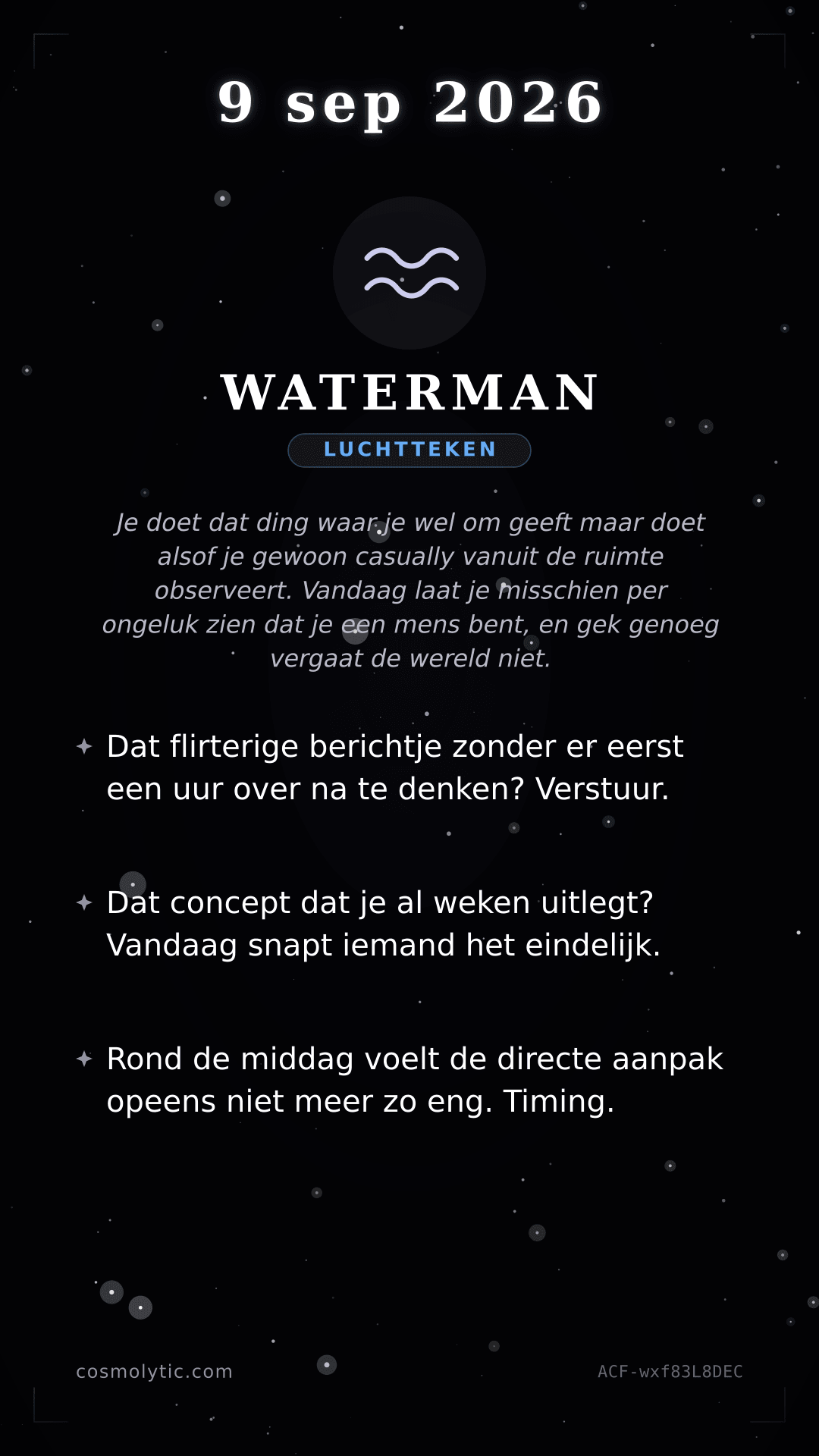 Waterman daghoroscoop kaart voor 9 september 2026