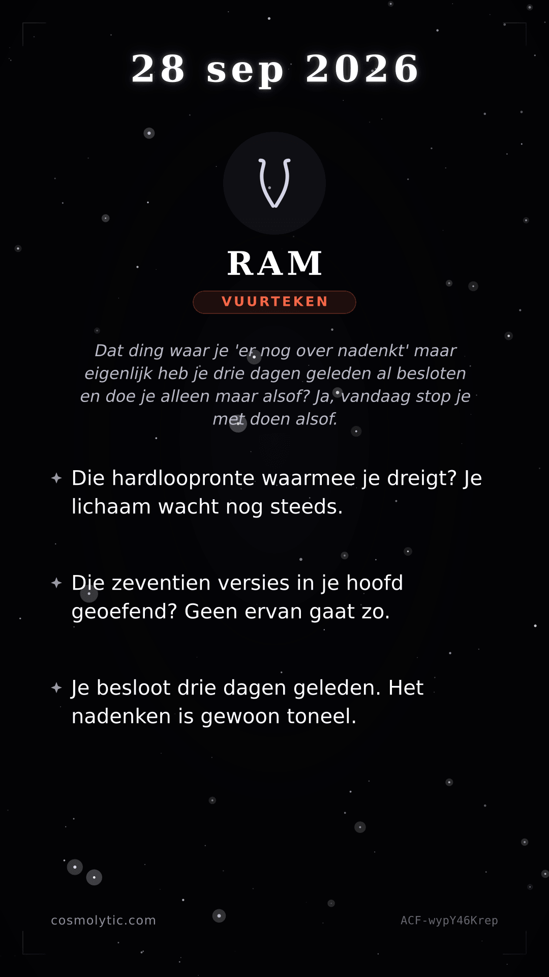 Ram daghoroscoop kaart voor 28 september 2026