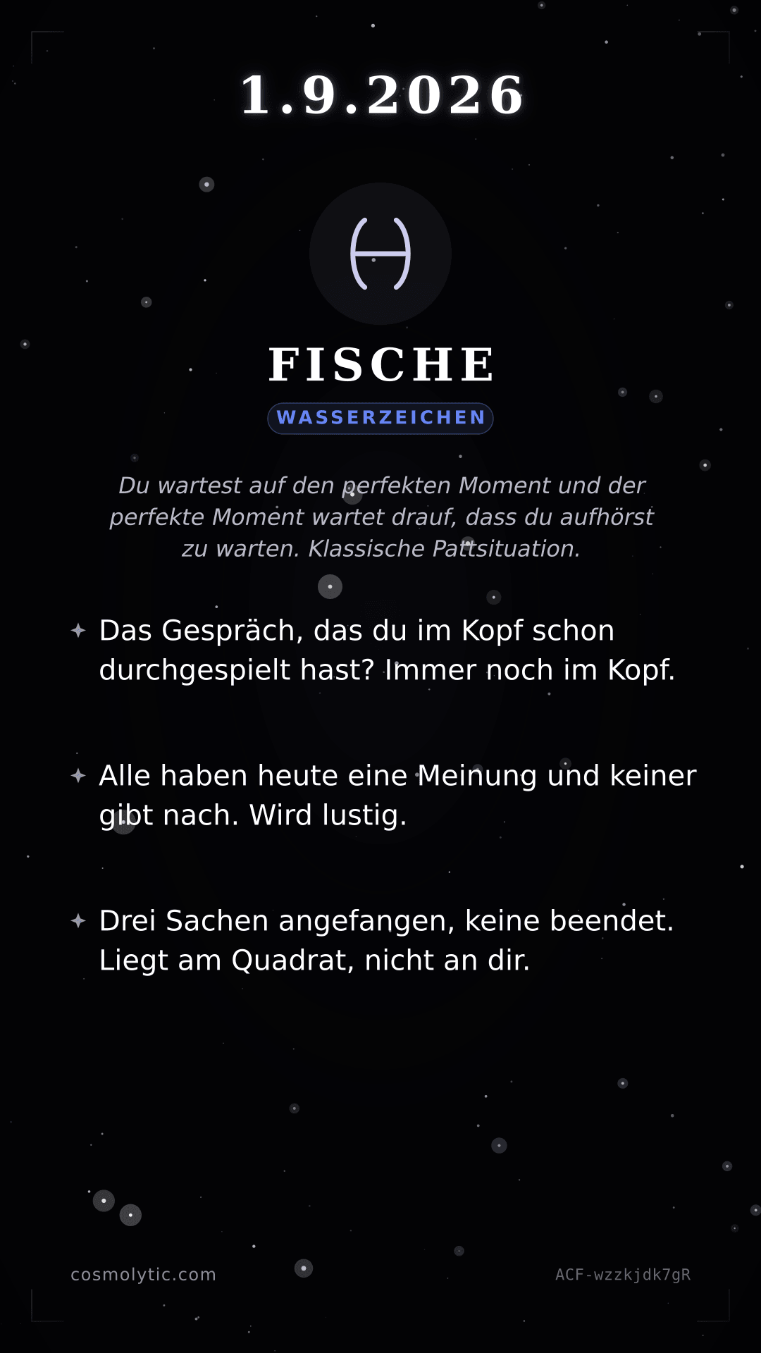 Fische Tageshoroskop-Karte für 1. September 2026