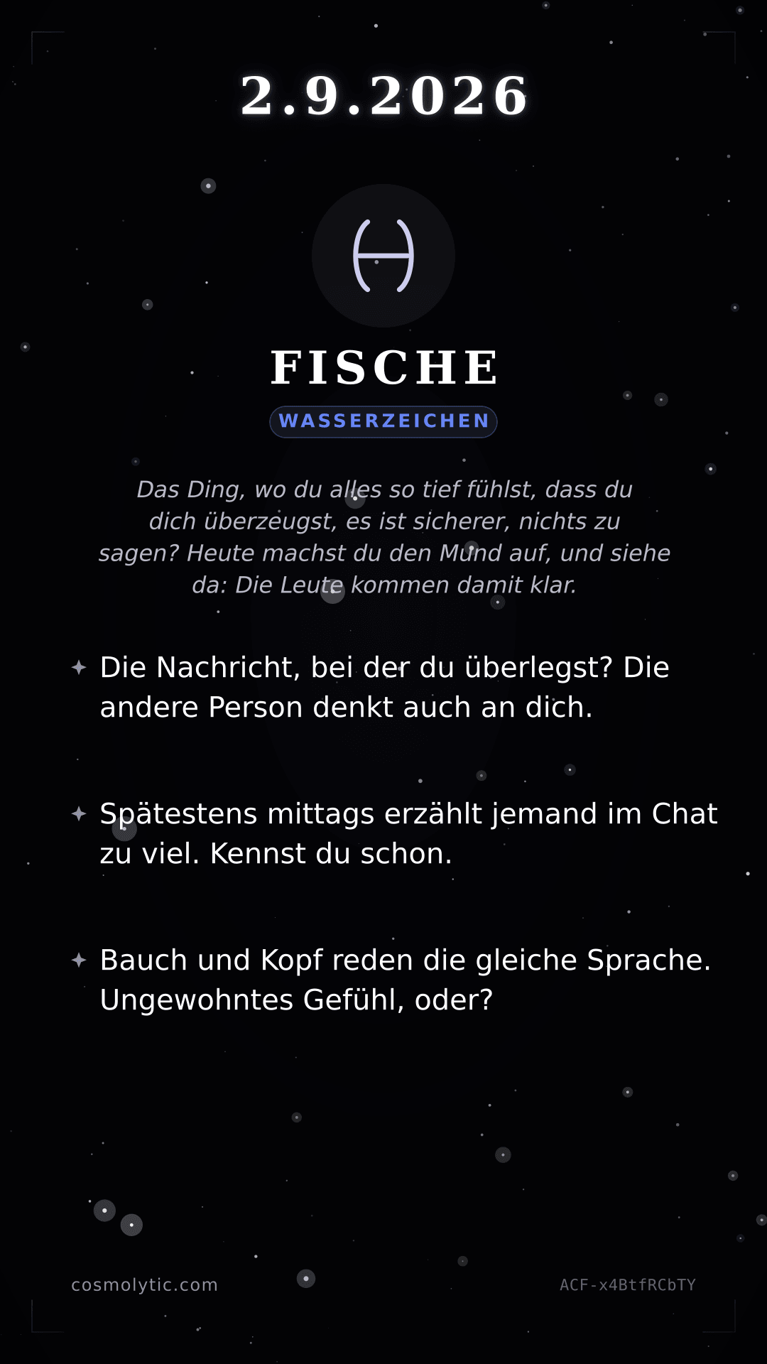 Fische Tageshoroskop-Karte für 2. September 2026