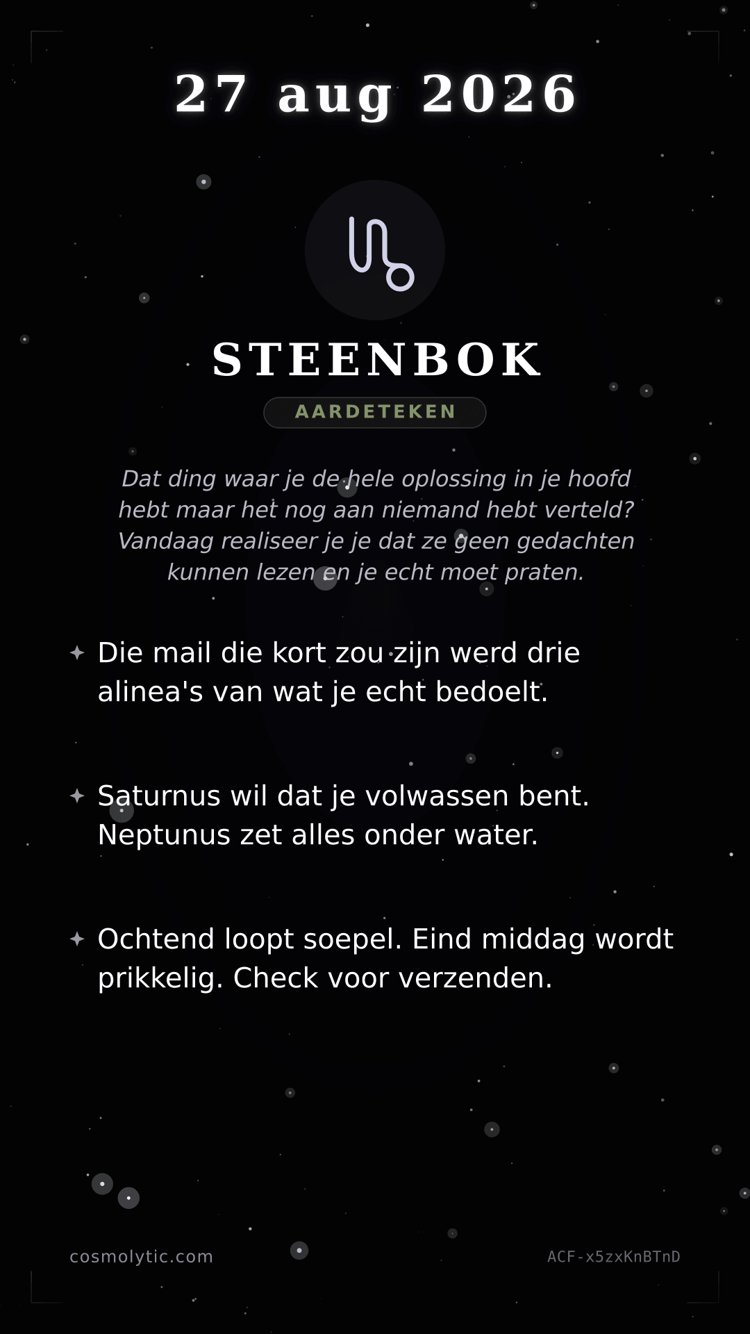 Steenbok daghoroscoop kaart voor 27 augustus 2026