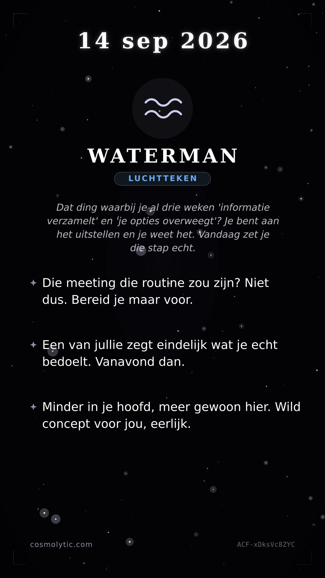 Waterman daghoroscoop kaart voor 14 september 2026