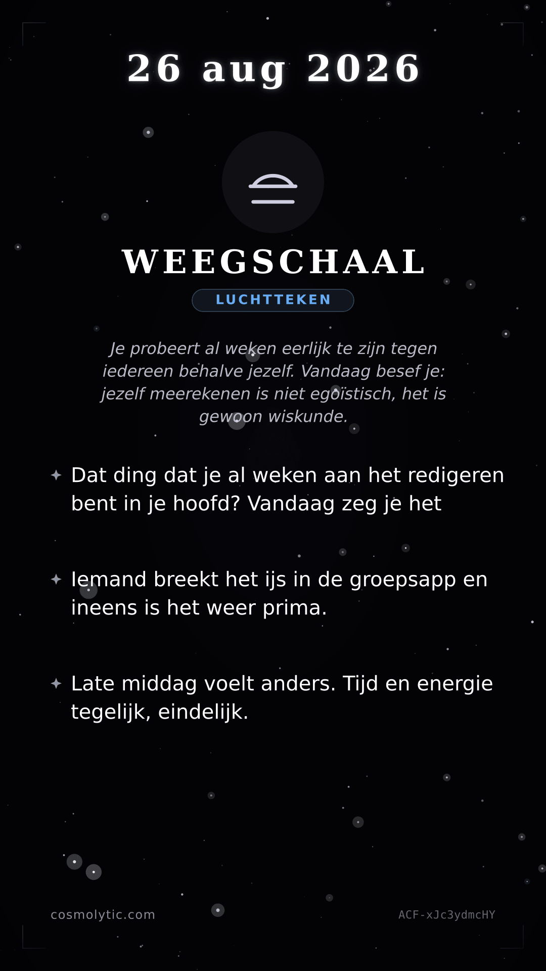 Weegschaal daghoroscoop kaart voor 26 augustus 2026