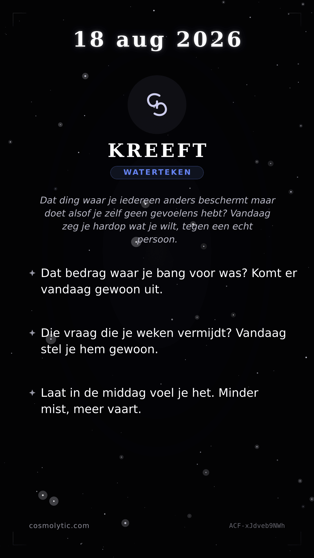 Kreeft daghoroscoop kaart voor 18 augustus 2026
