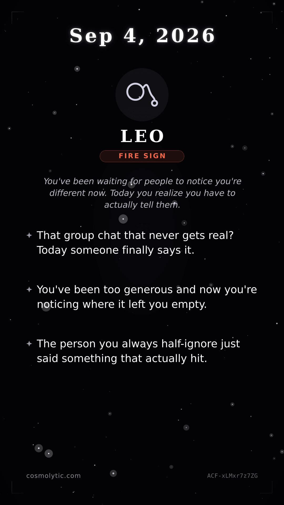 Leo daily horoscope card for September 4, 2026
