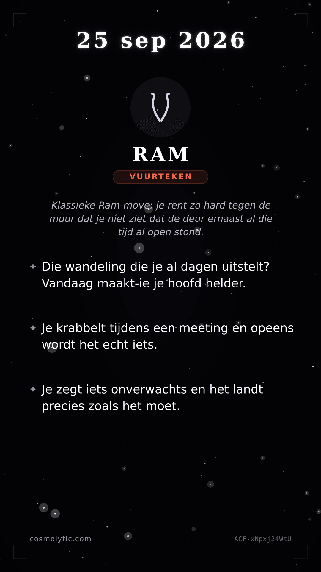 Ram daghoroscoop kaart voor 25 september 2026