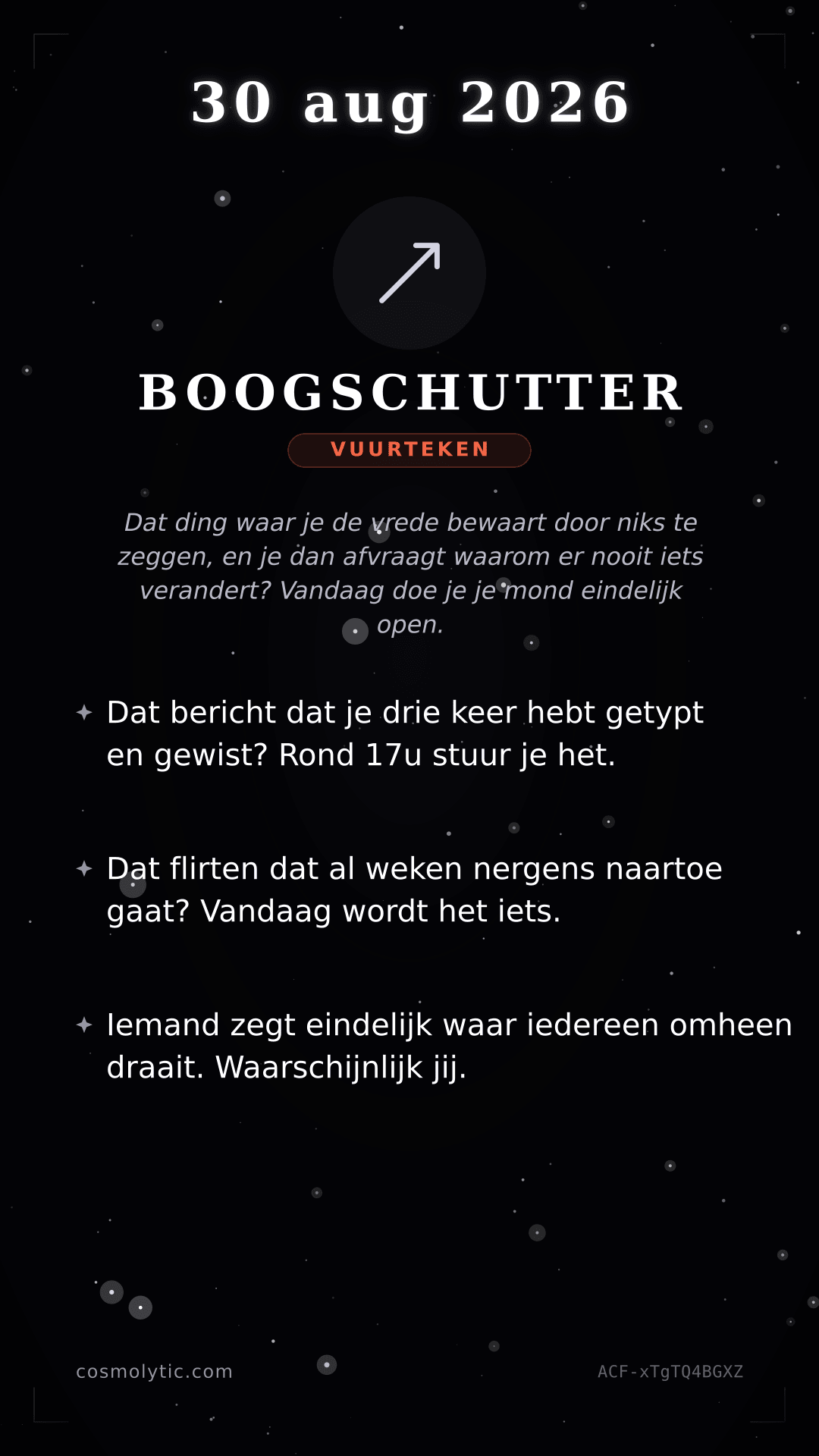 Boogschutter daghoroscoop kaart voor 30 augustus 2026