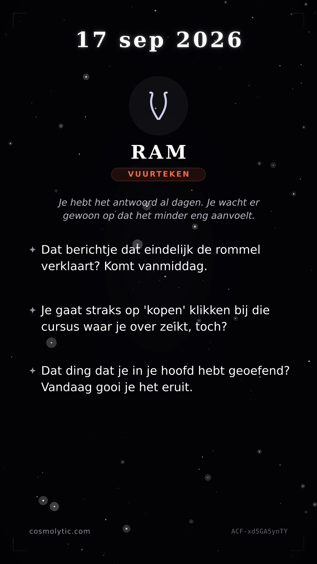 Ram daghoroscoop kaart voor 17 september 2026
