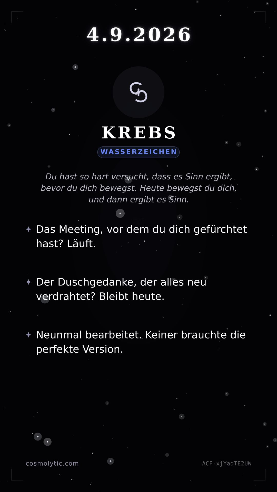 Krebs Tageshoroskop-Karte für 4. September 2026