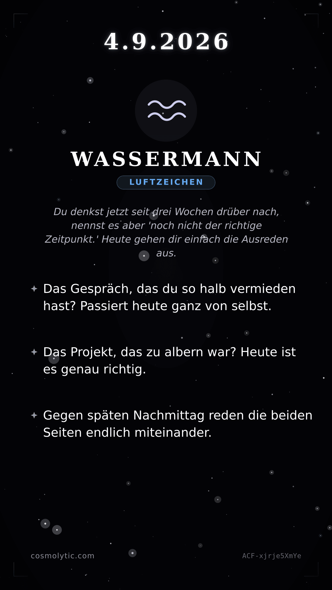 Wassermann Tageshoroskop-Karte für 4. September 2026