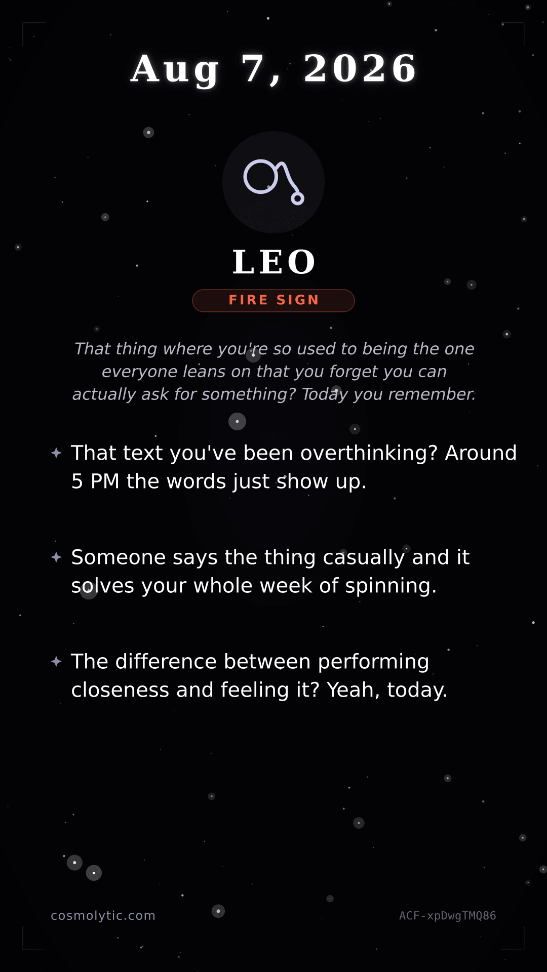 Leo daily horoscope card for August 7, 2026