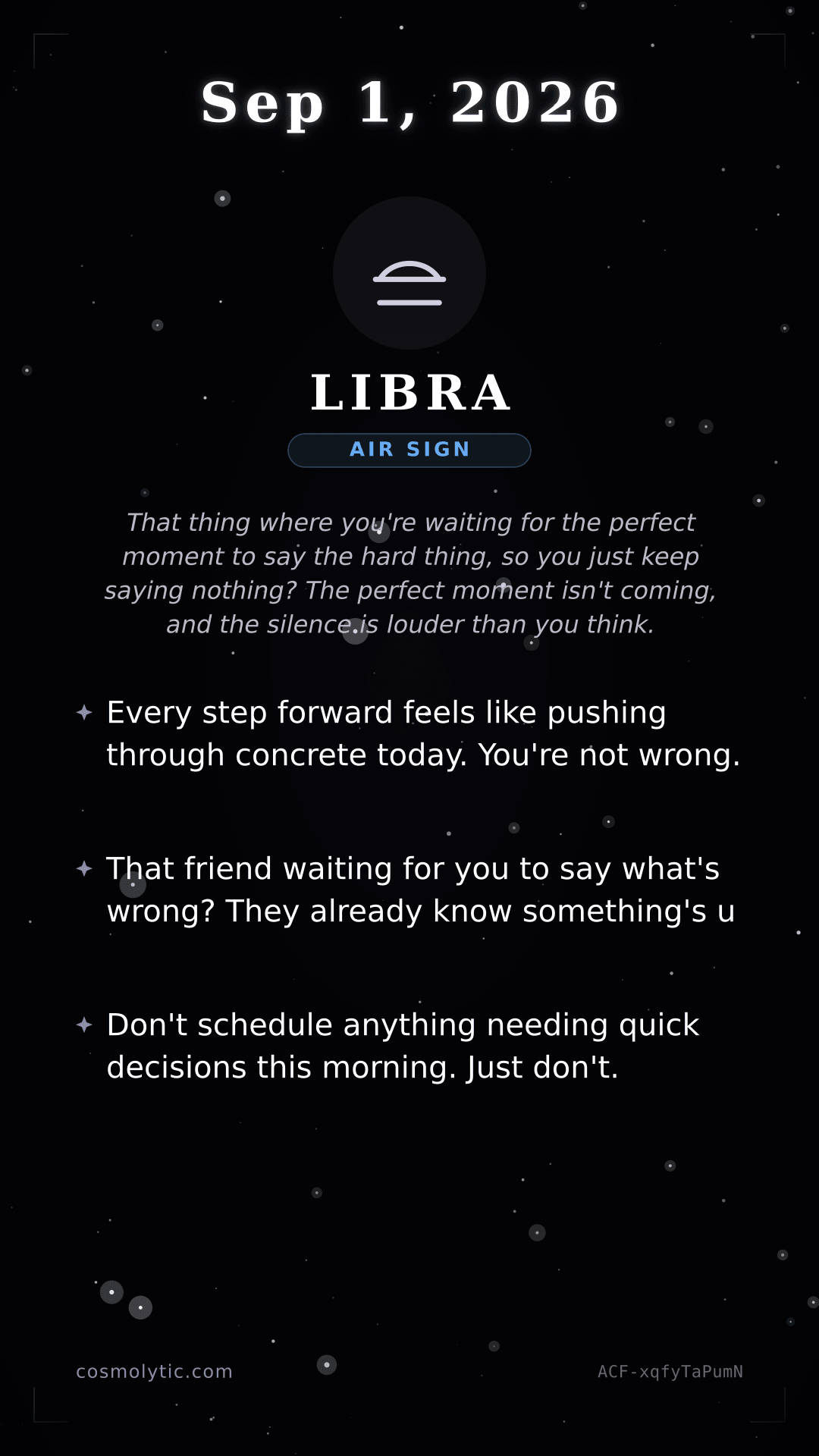 Libra daily horoscope card for September 1, 2026