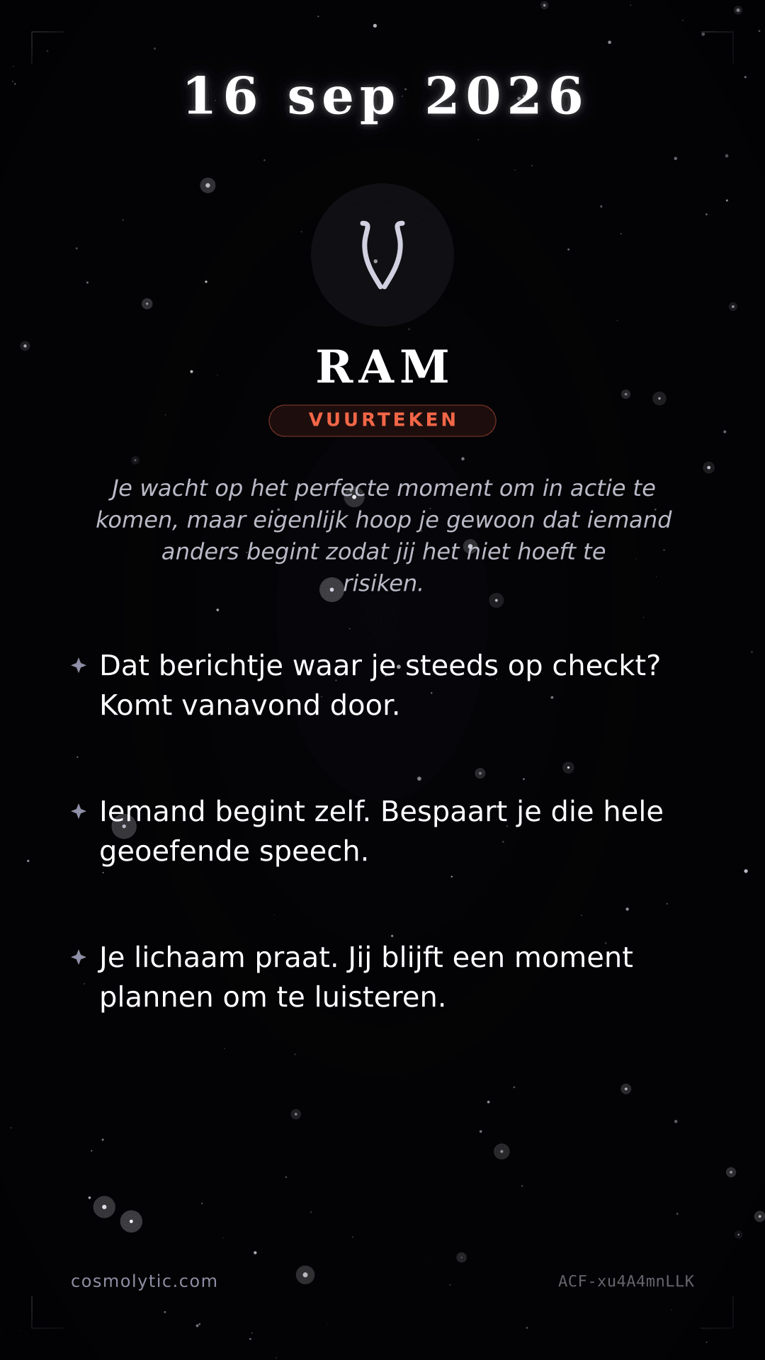 Ram daghoroscoop kaart voor 16 september 2026