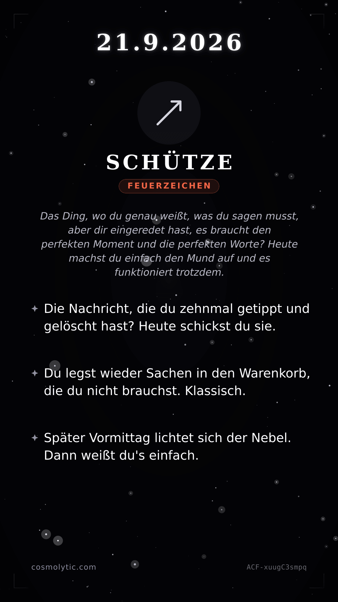 Schütze Tageshoroskop-Karte für 21. September 2026