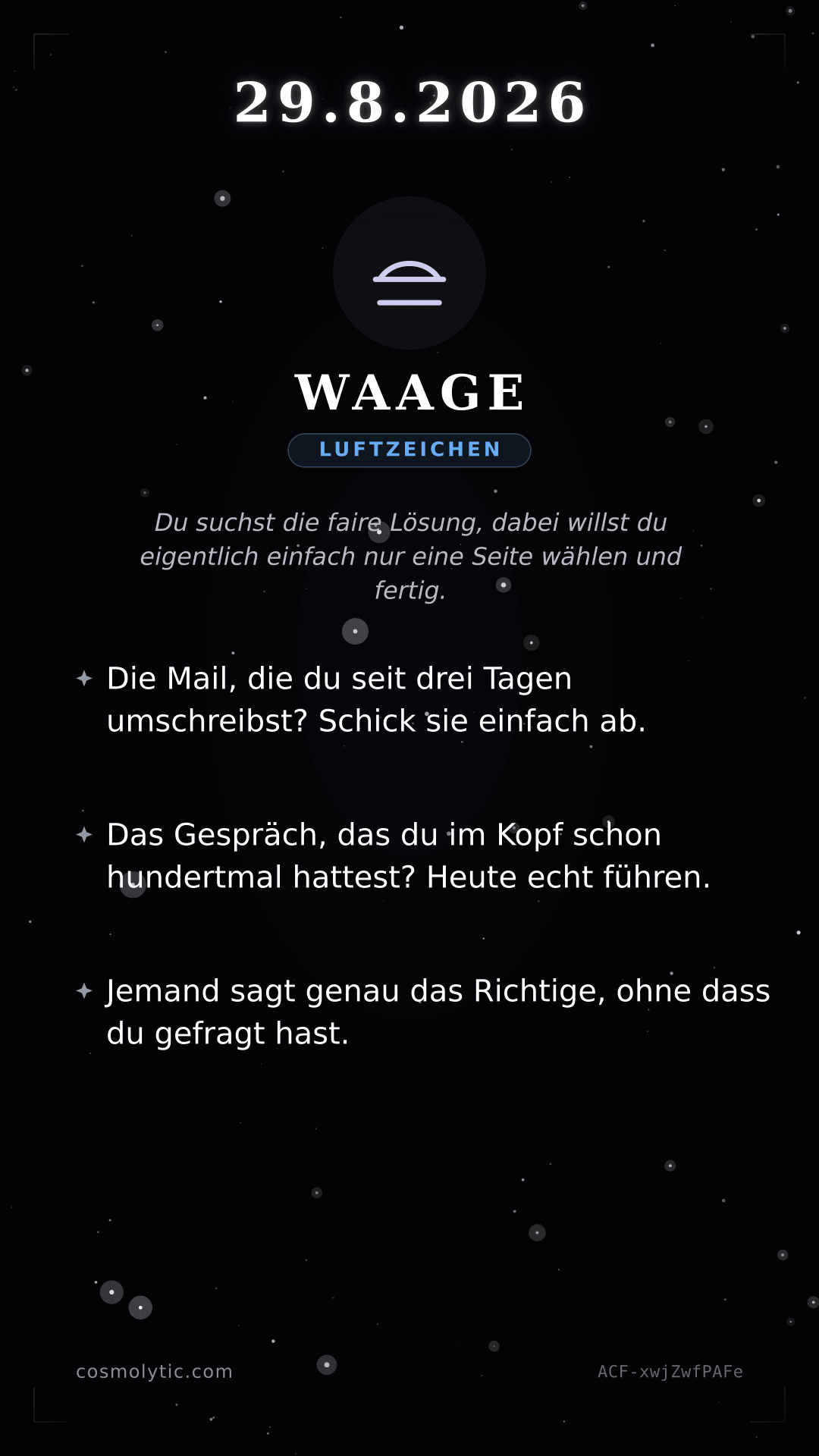 Waage Tageshoroskop-Karte für 29. August 2026