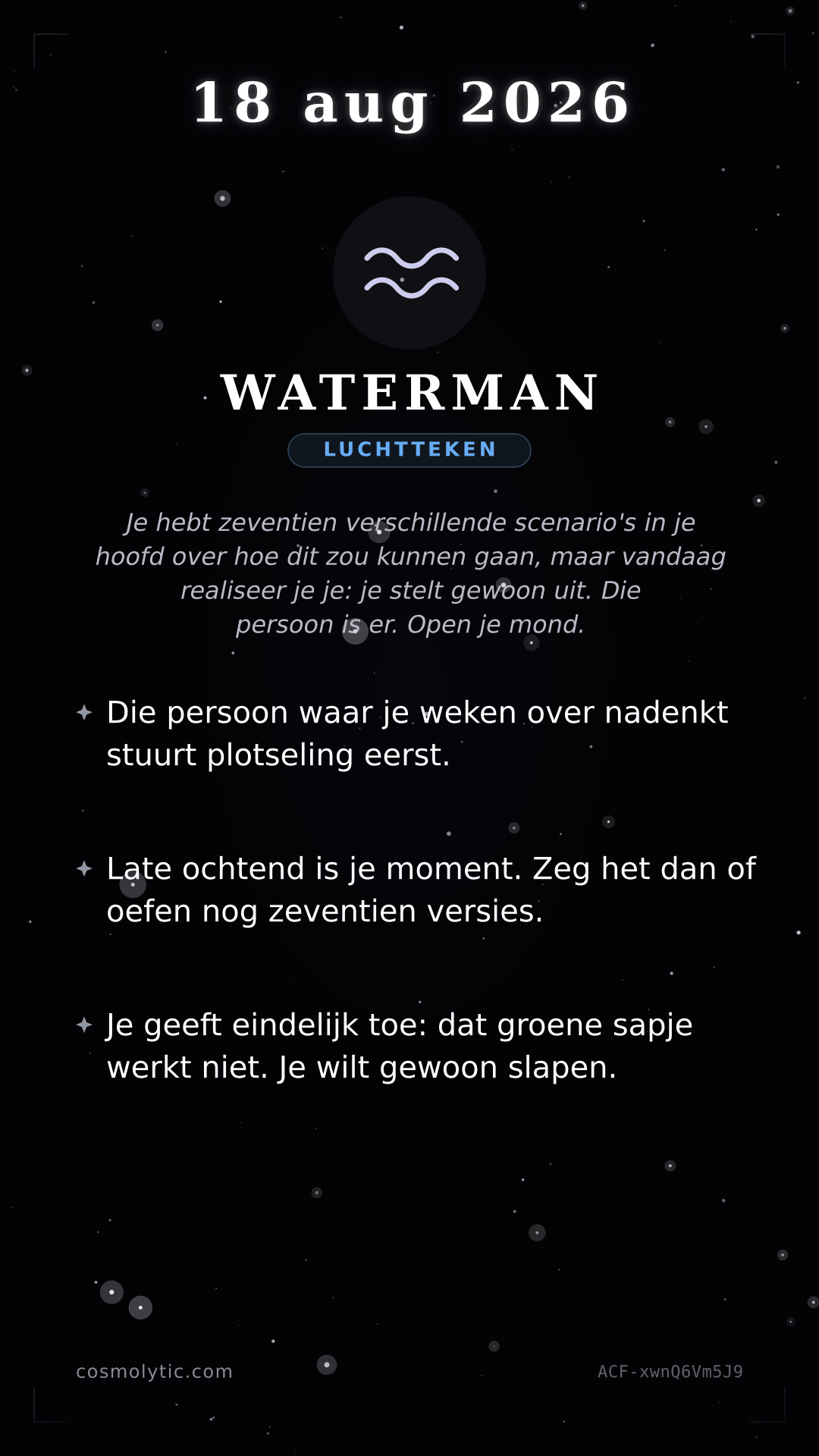 Waterman daghoroscoop kaart voor 18 augustus 2026