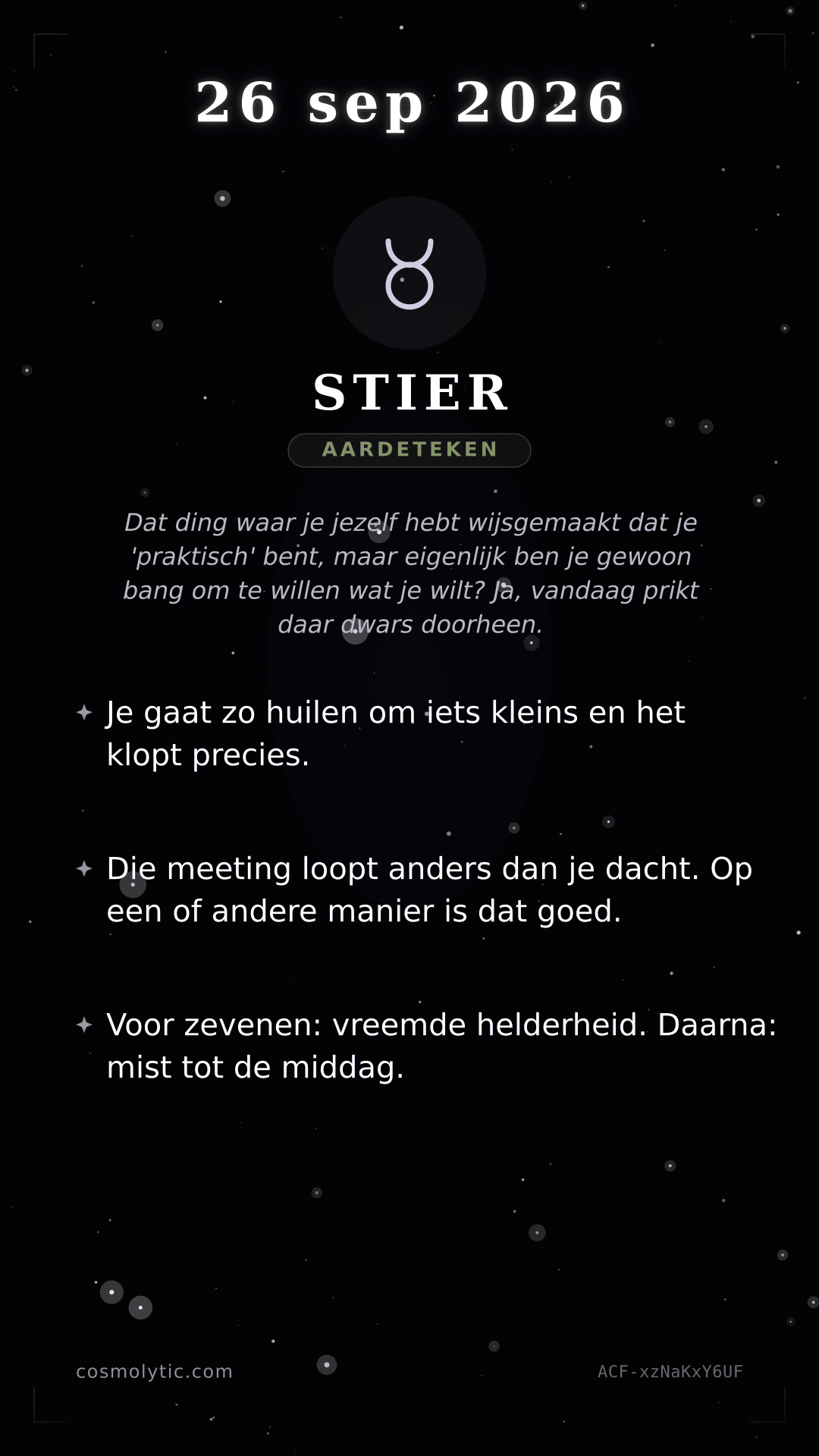 Stier daghoroscoop kaart voor 26 september 2026