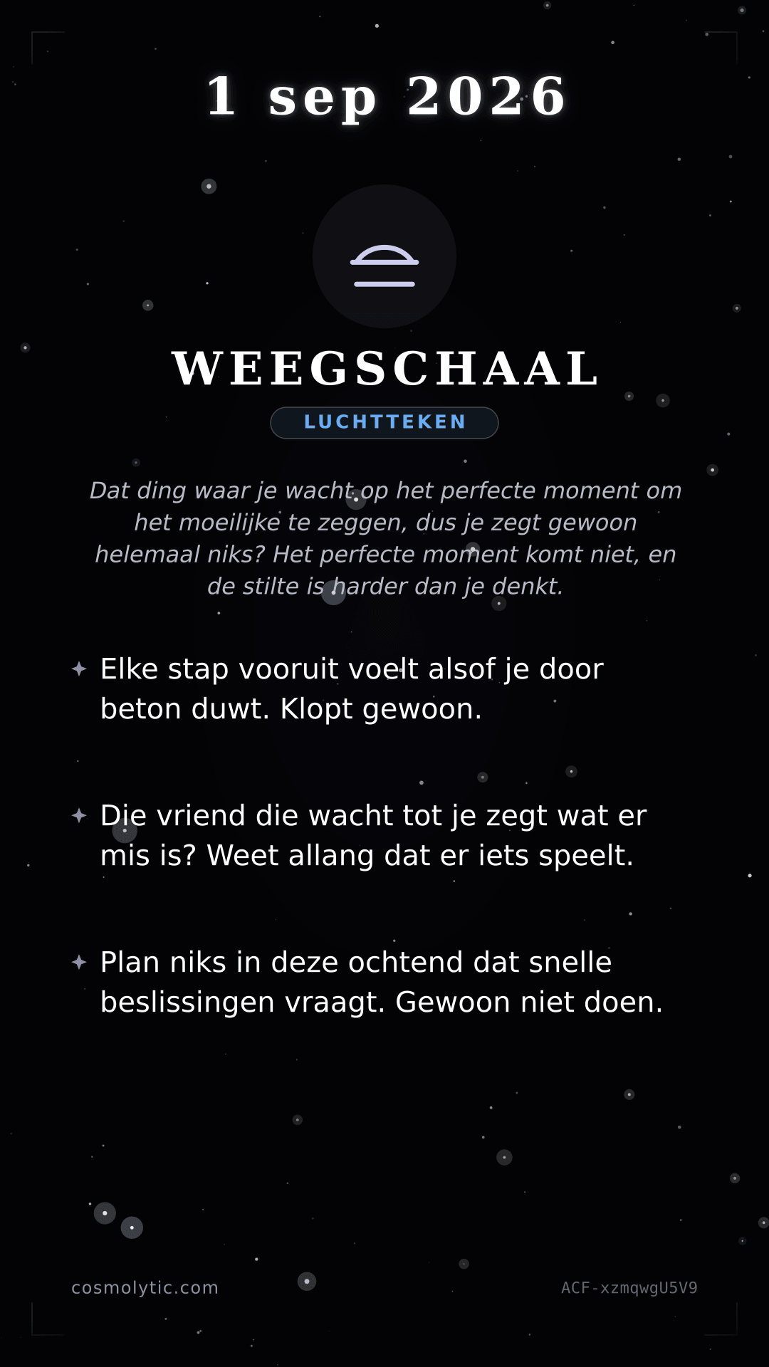 Weegschaal daghoroscoop kaart voor 1 september 2026