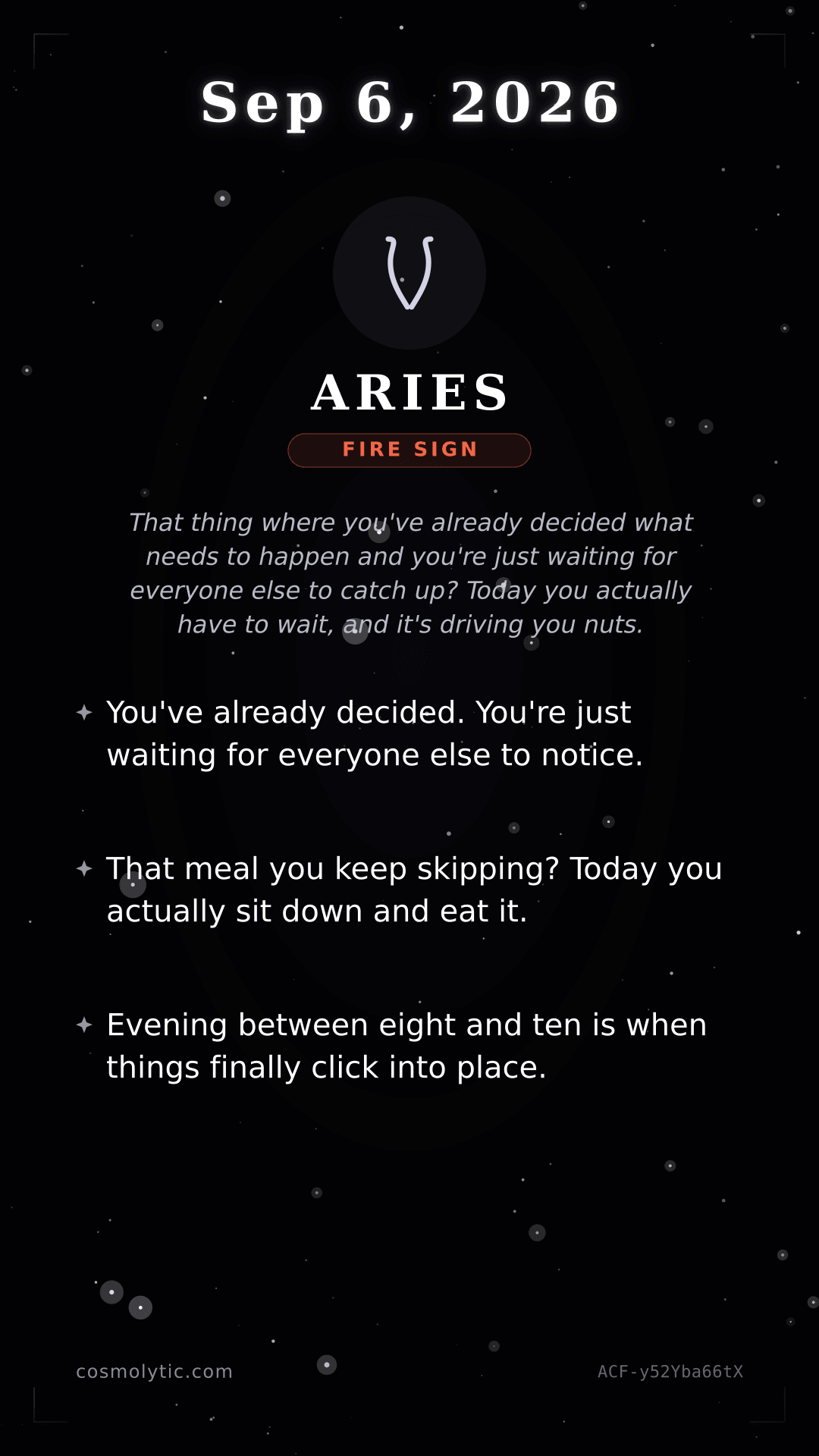 Aries daily horoscope card for September 6, 2026