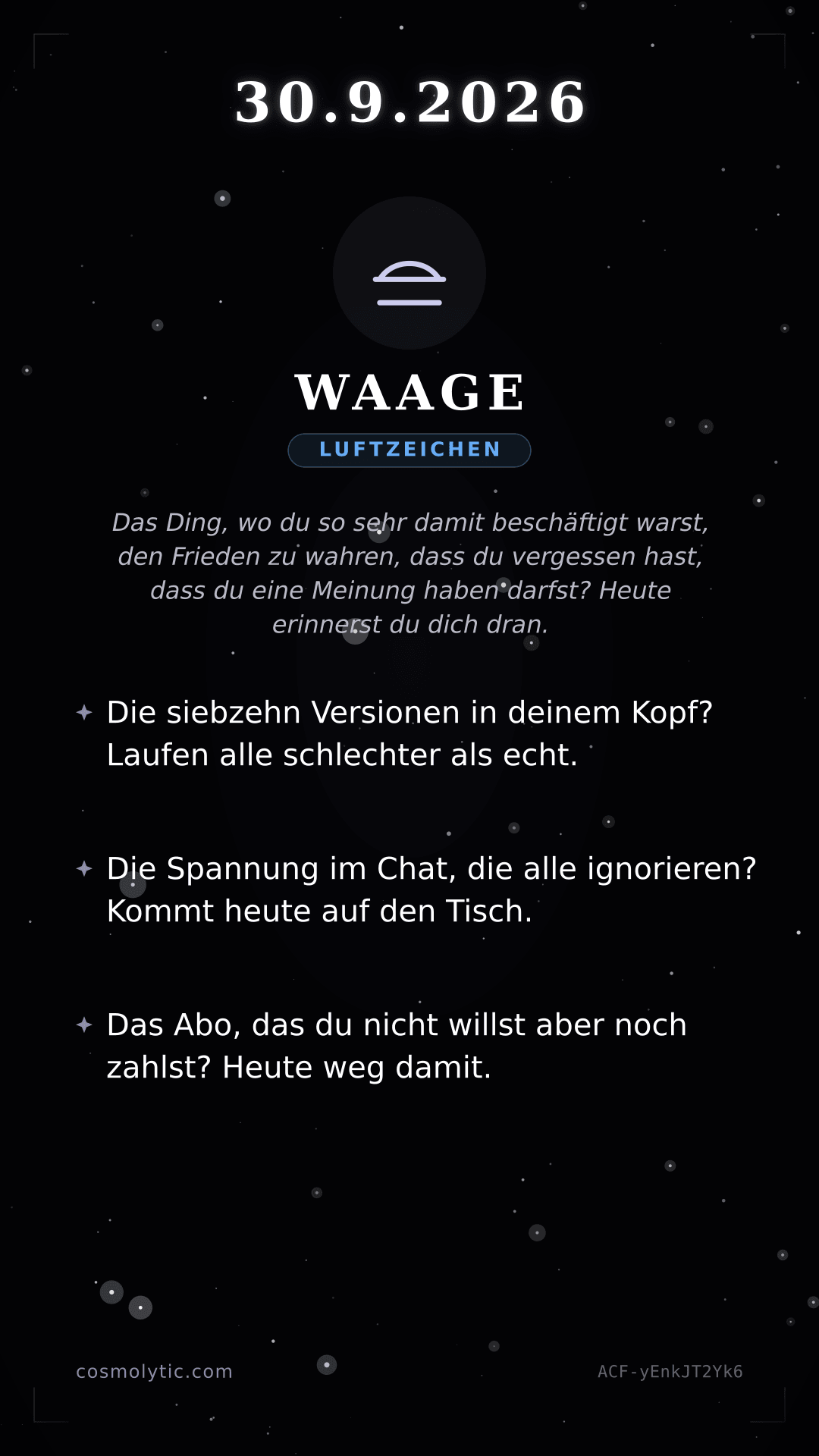 Waage Tageshoroskop-Karte für 30. September 2026