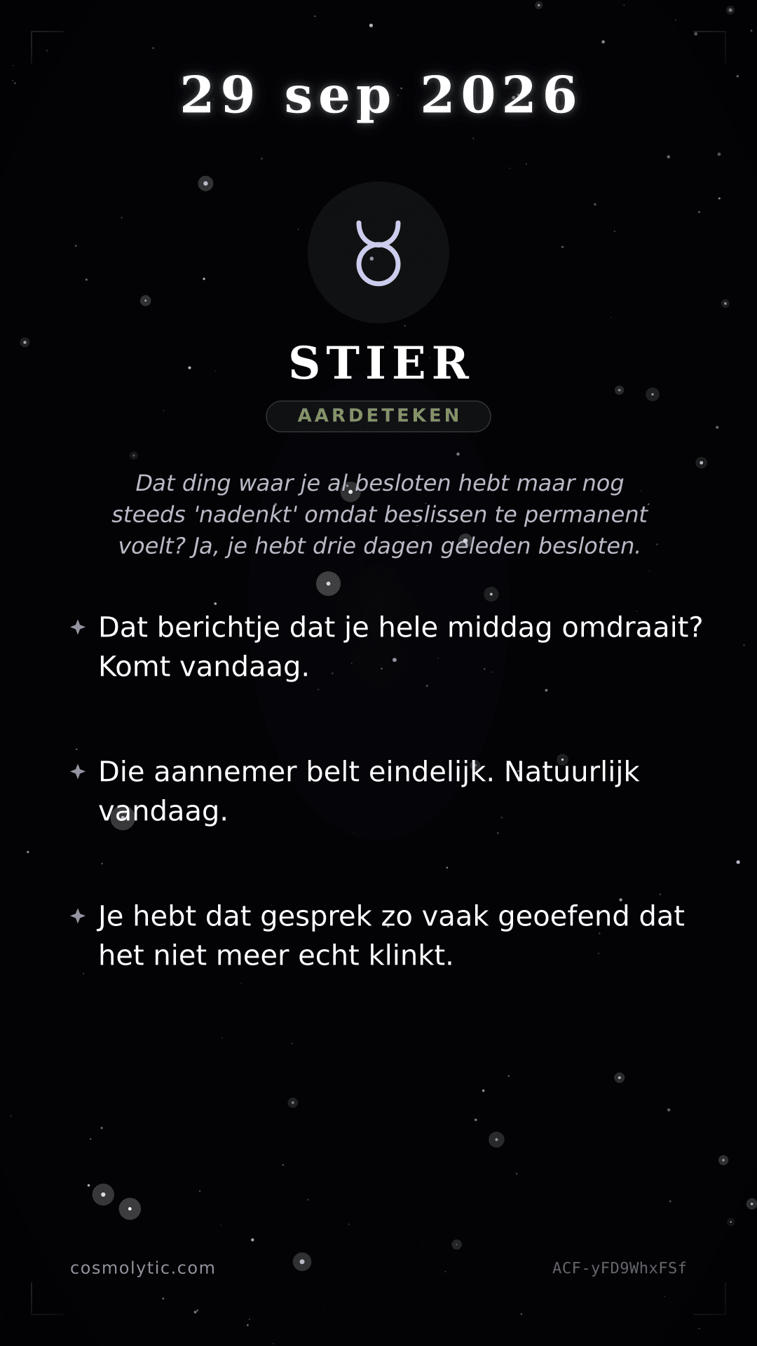 Stier daghoroscoop kaart voor 29 september 2026