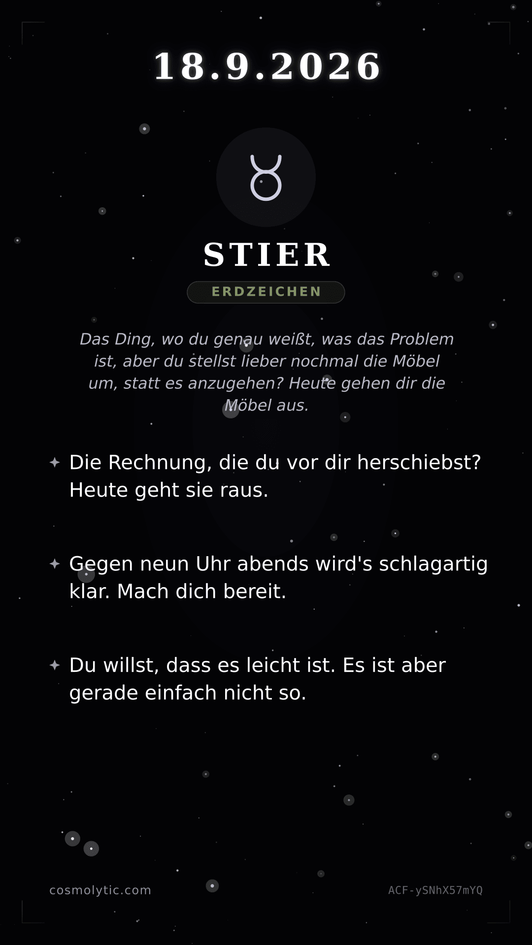 Stier Tageshoroskop-Karte für Heute