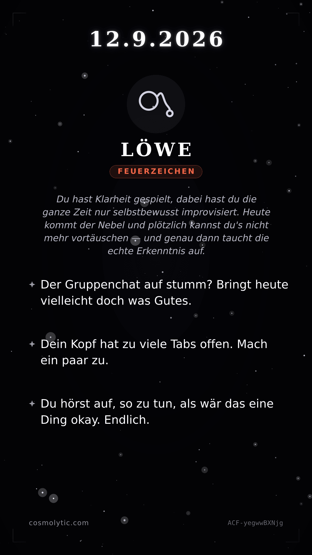 Löwe Tageshoroskop-Karte für 12. September 2026