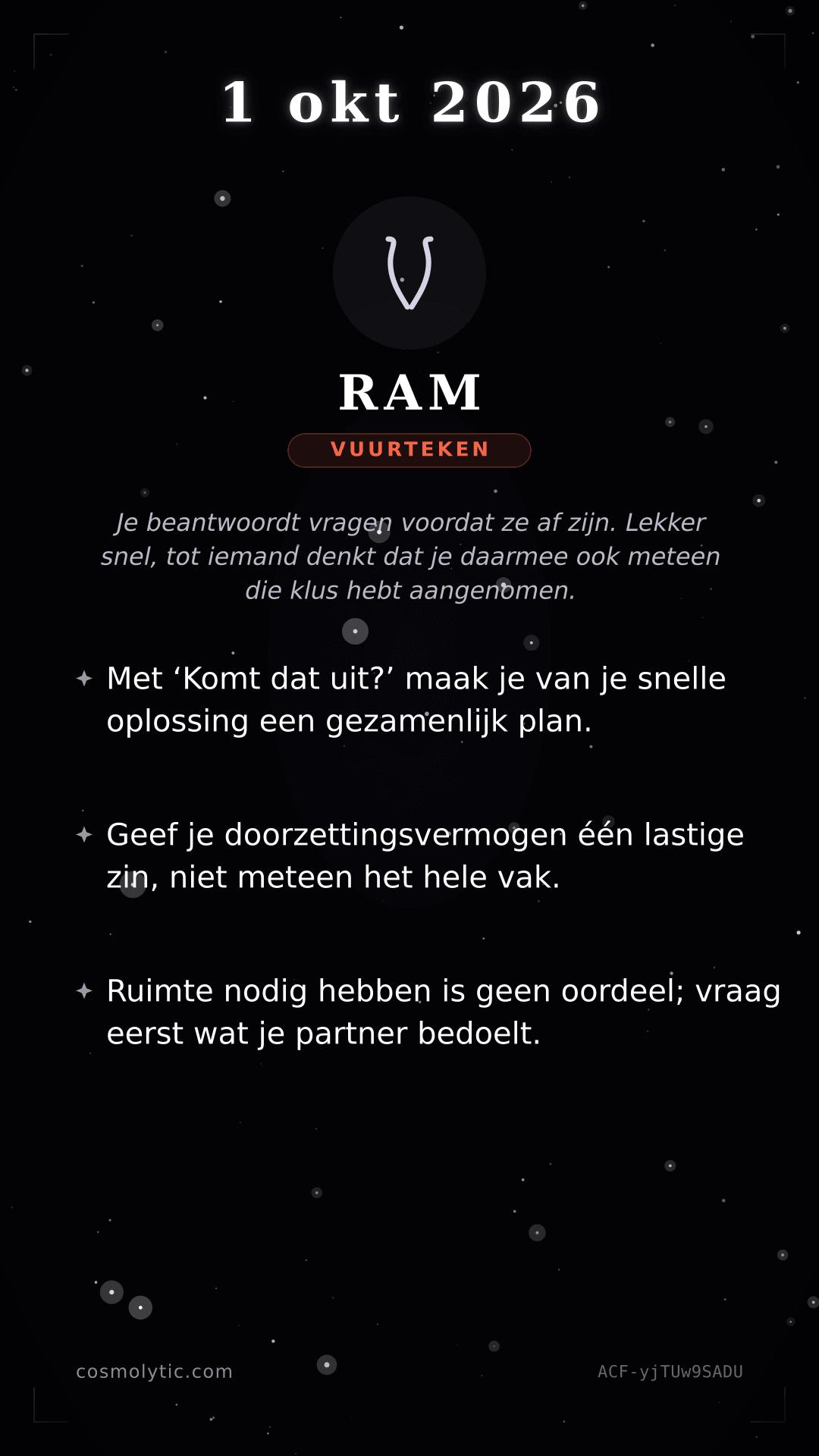 Ram daghoroscoop kaart voor 1 oktober 2026