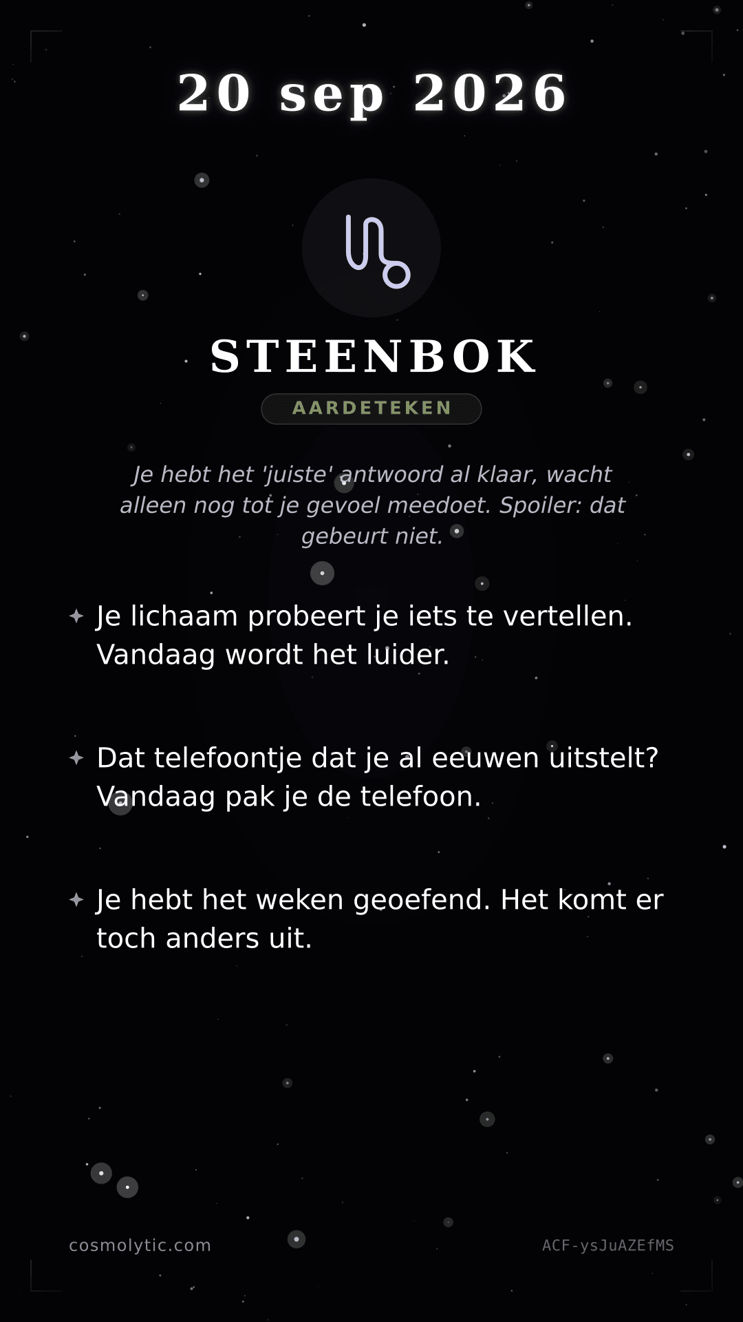 Steenbok daghoroscoop kaart voor 20 september 2026