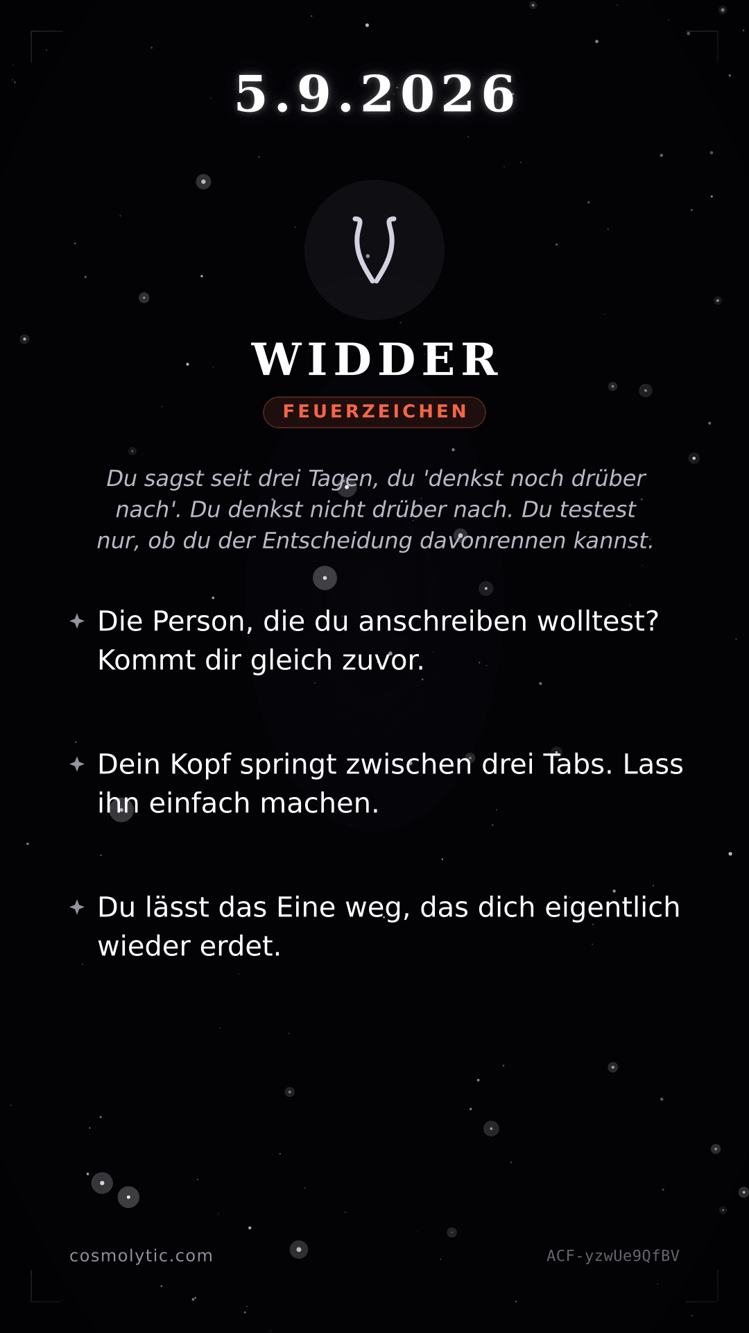 Widder Tageshoroskop-Karte für 5. September 2026