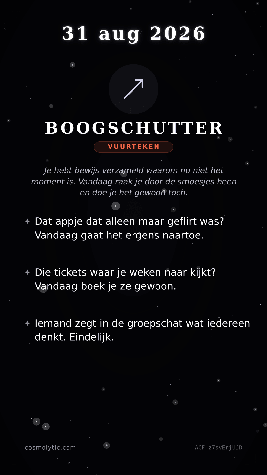 Boogschutter daghoroscoop kaart voor 31 augustus 2026