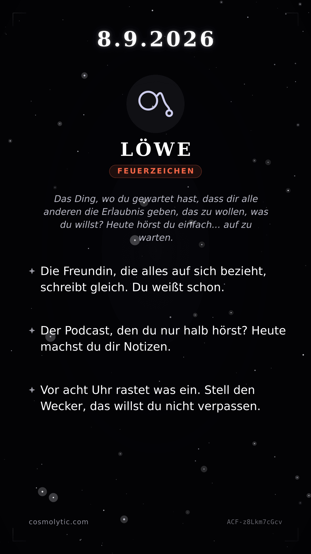 Löwe Tageshoroskop-Karte für 8. September 2026