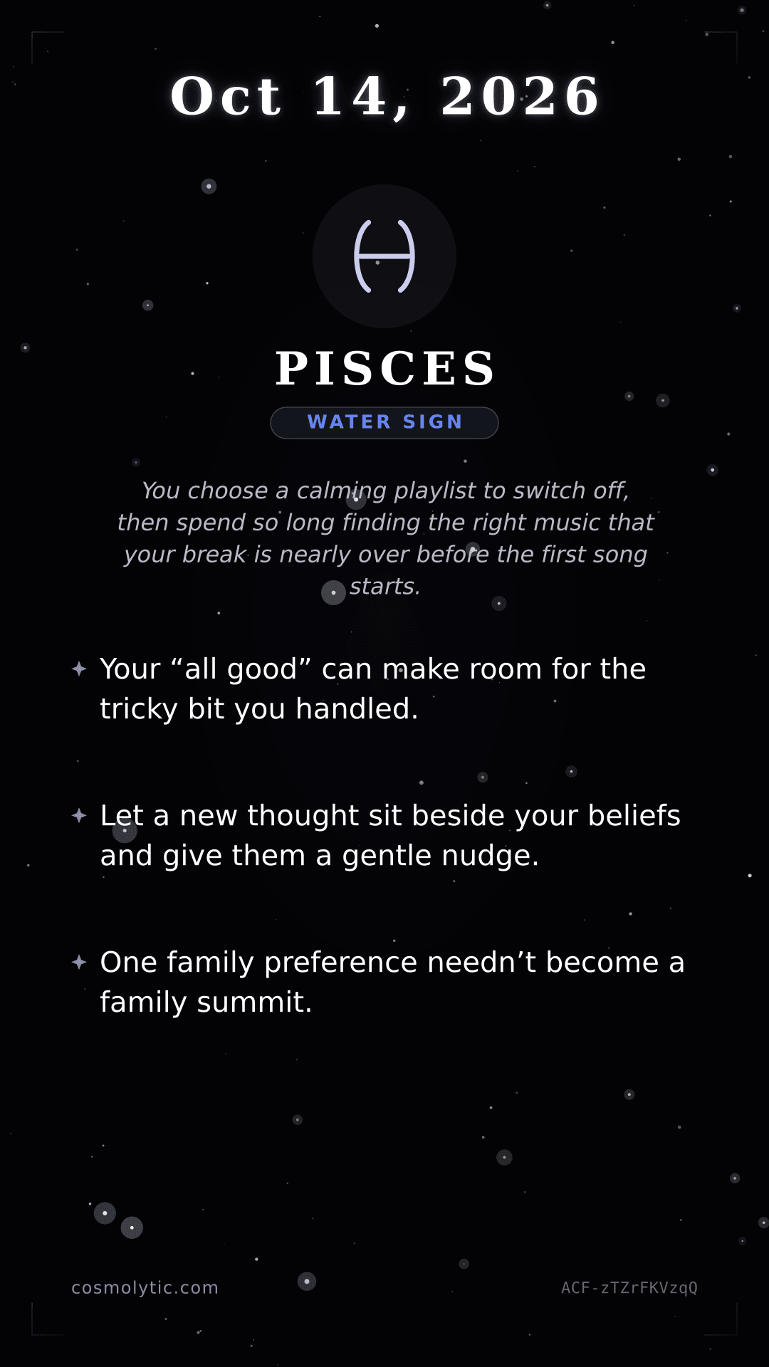 Pisces daily horoscope card for Tomorrow