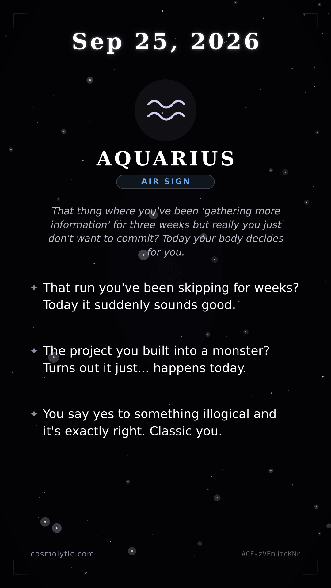 Aquarius daily horoscope card for September 25, 2026