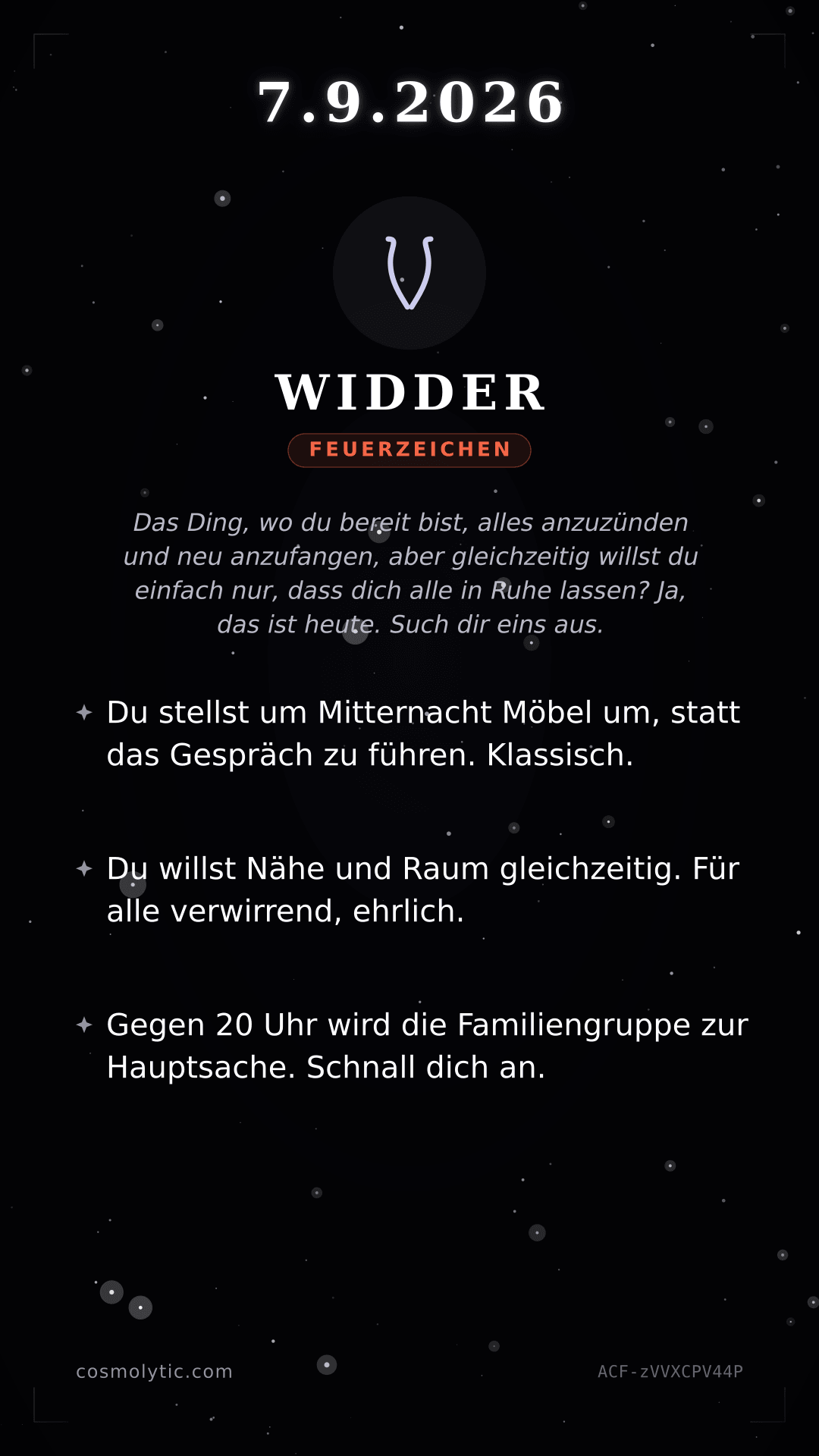 Widder Tageshoroskop-Karte für 7. September 2026