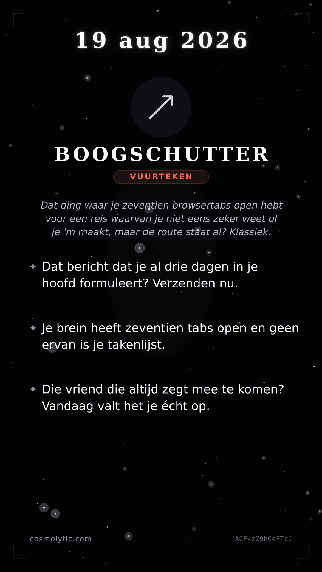Boogschutter daghoroscoop kaart voor 19 augustus 2026