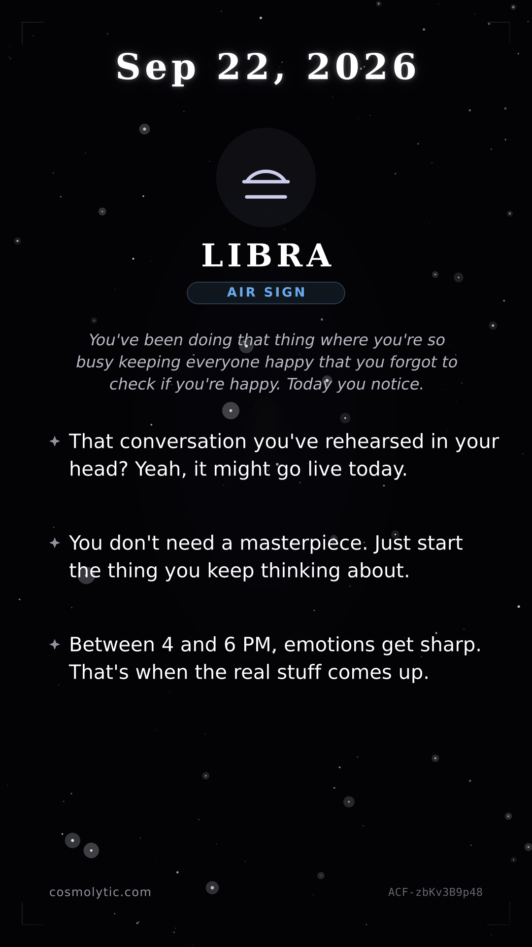 Libra daily horoscope card for September 22, 2026
