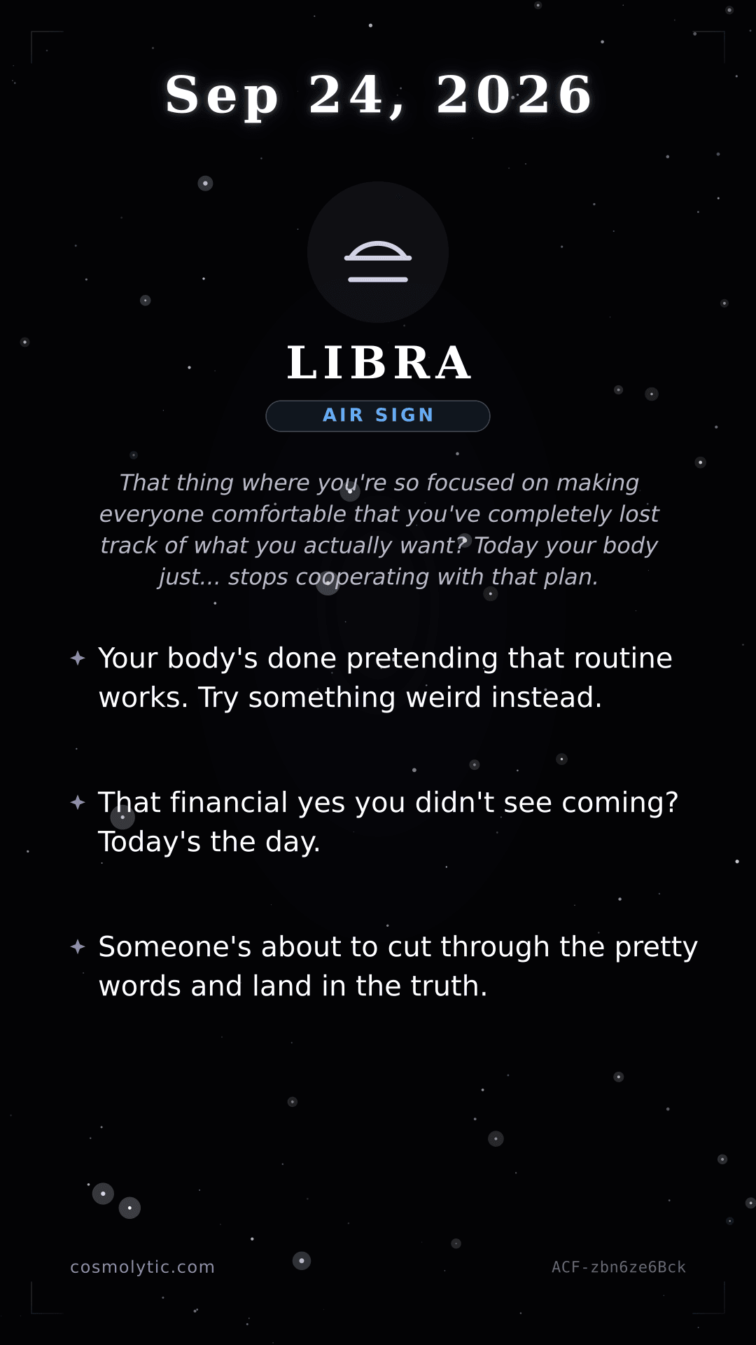 Libra daily horoscope card for September 24, 2026