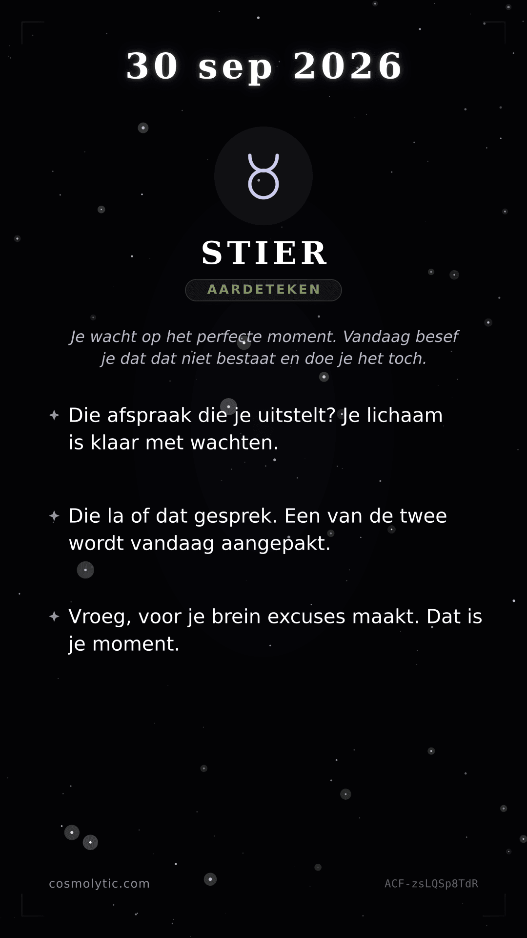 Stier daghoroscoop kaart voor 30 september 2026