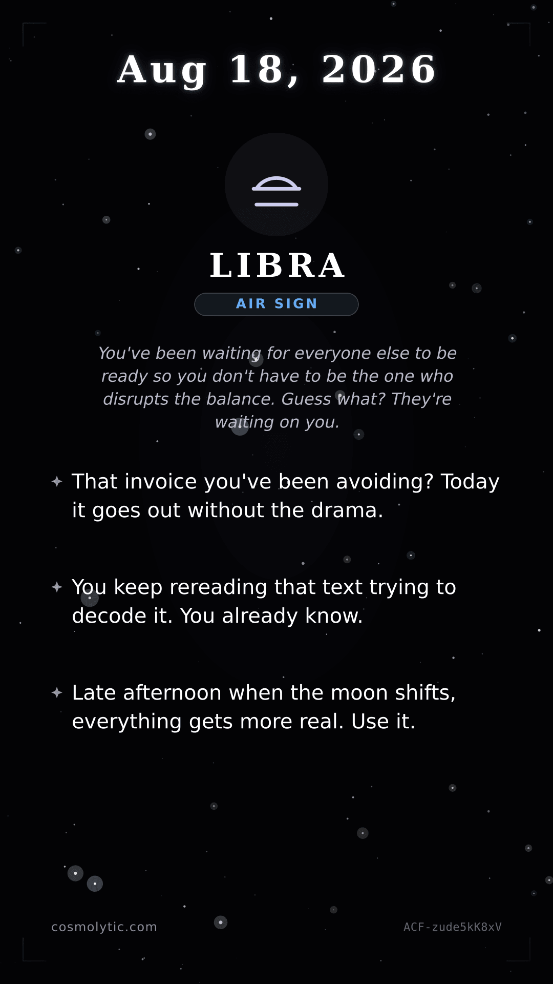 Libra daily horoscope card for August 18, 2026